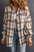 White Oversized Plaid Pattern Shacket With Slits
